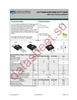 AOT10N60 datasheet  